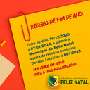 Câmara Municipal entra em recesso de fim de ano, atendimento ao púbico retorna dia 07 de janeiro. Câmara Municipal entra em recesso de fim de ano, atendimento ao púbico retorna dia 07 de janeiro.